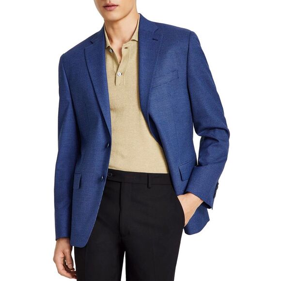 Michael Kors Mens Modern-Fit Houndstooth Sport Coat 36 Short Blue - NWT $295